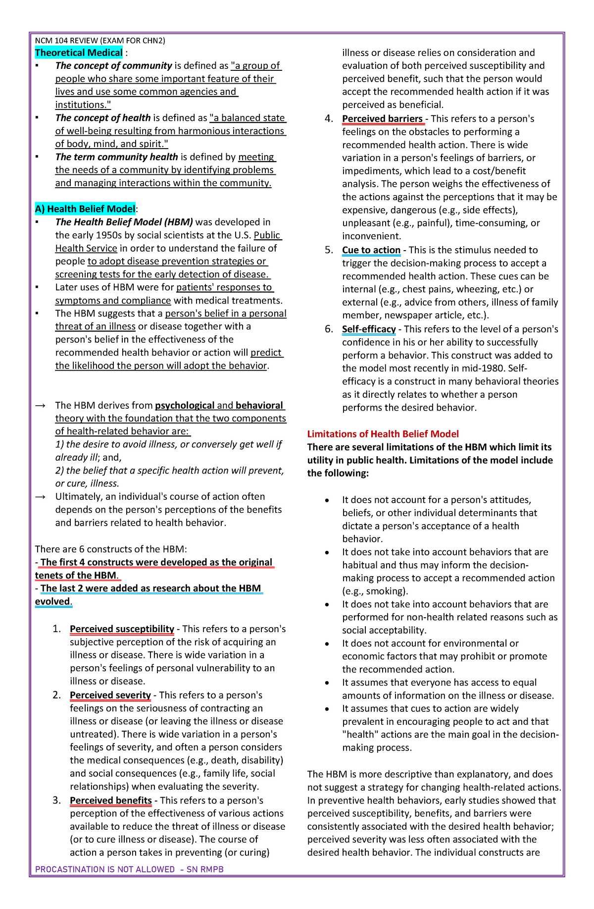 Ncm 104 rabe review chn2 - Theoretical Medical : The concept of ...