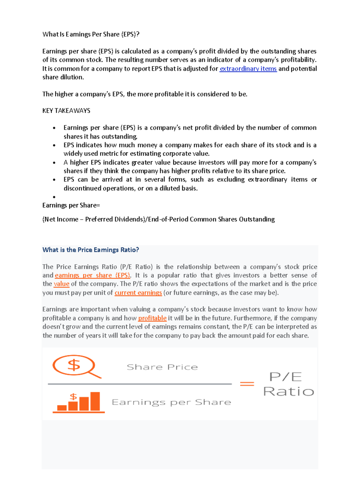 Market value - Notes - What Is Earnings Per Share (EPS)? Earnings per ...