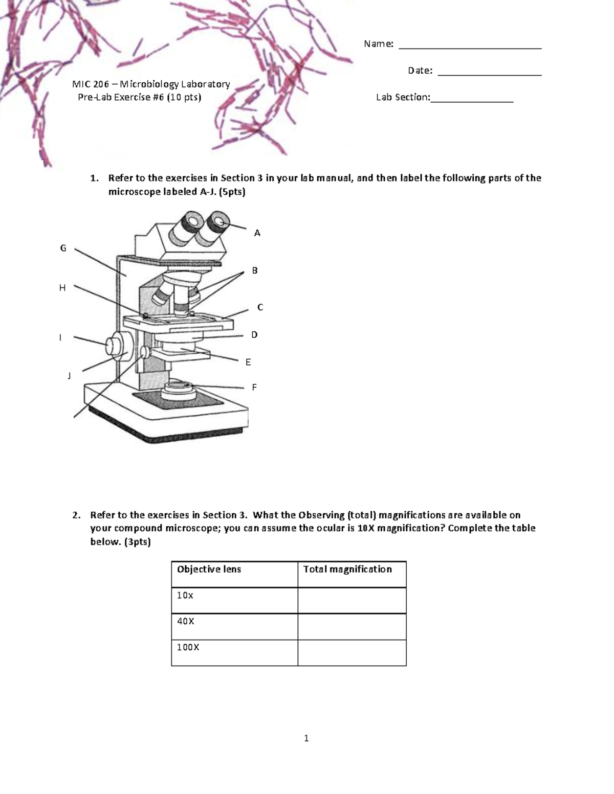 06 MIC 206 Prelab 6 Microscopes F21 - Name ...