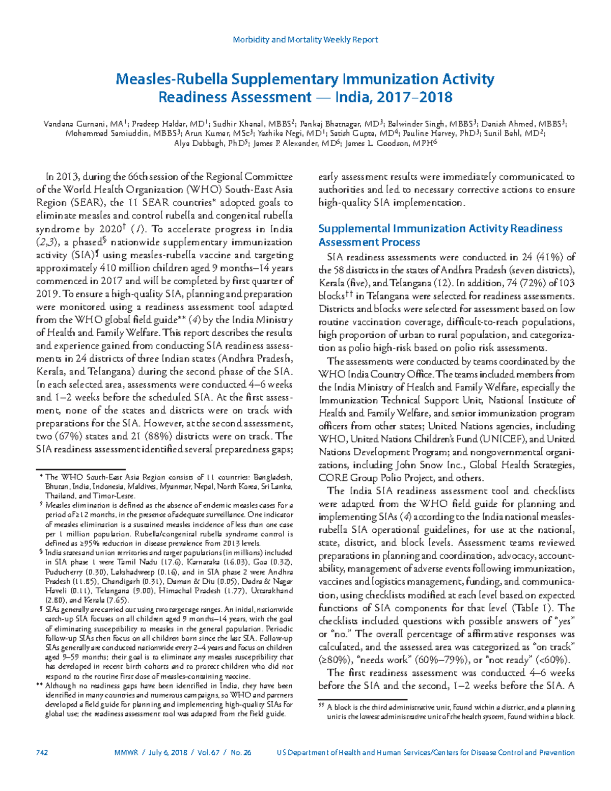 MMWR. Morbidity and mortality weekly report - 742 MMWR / July 6, 2018 ...