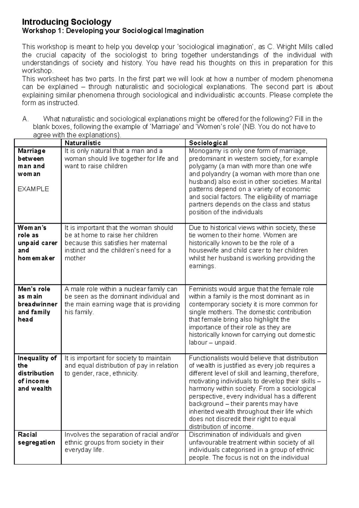 Introducing Sociology T2 Workshop 1 Worksheet - Introducing Sociology ...