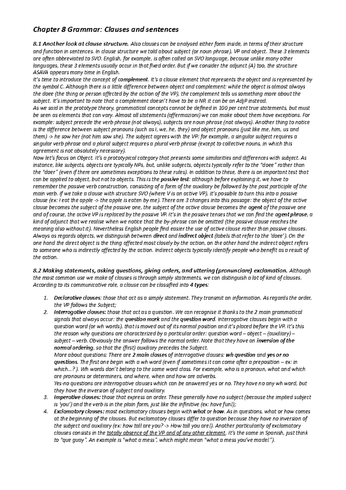 4 Grammar Clauses - inglese II - Chapter 8 Grammar: Clauses and ...