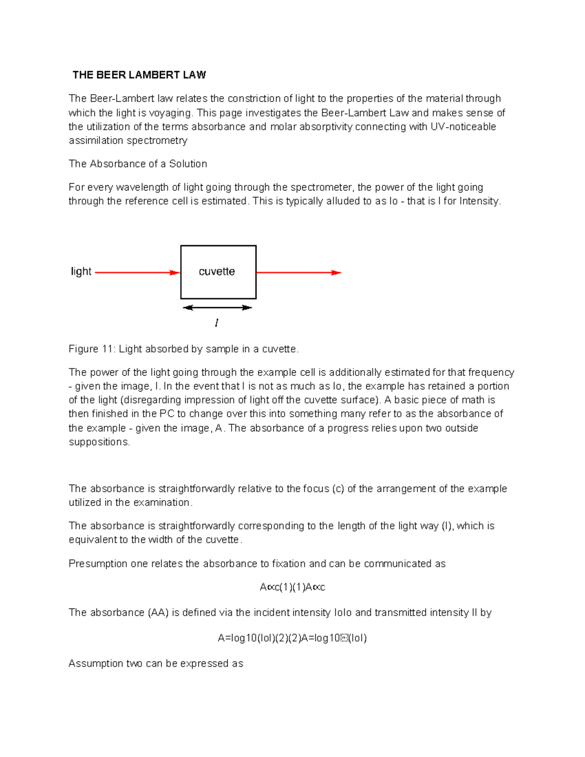 THE BEER Lambert LAW THE BEER LAMBERT LAW The BeerLambert law