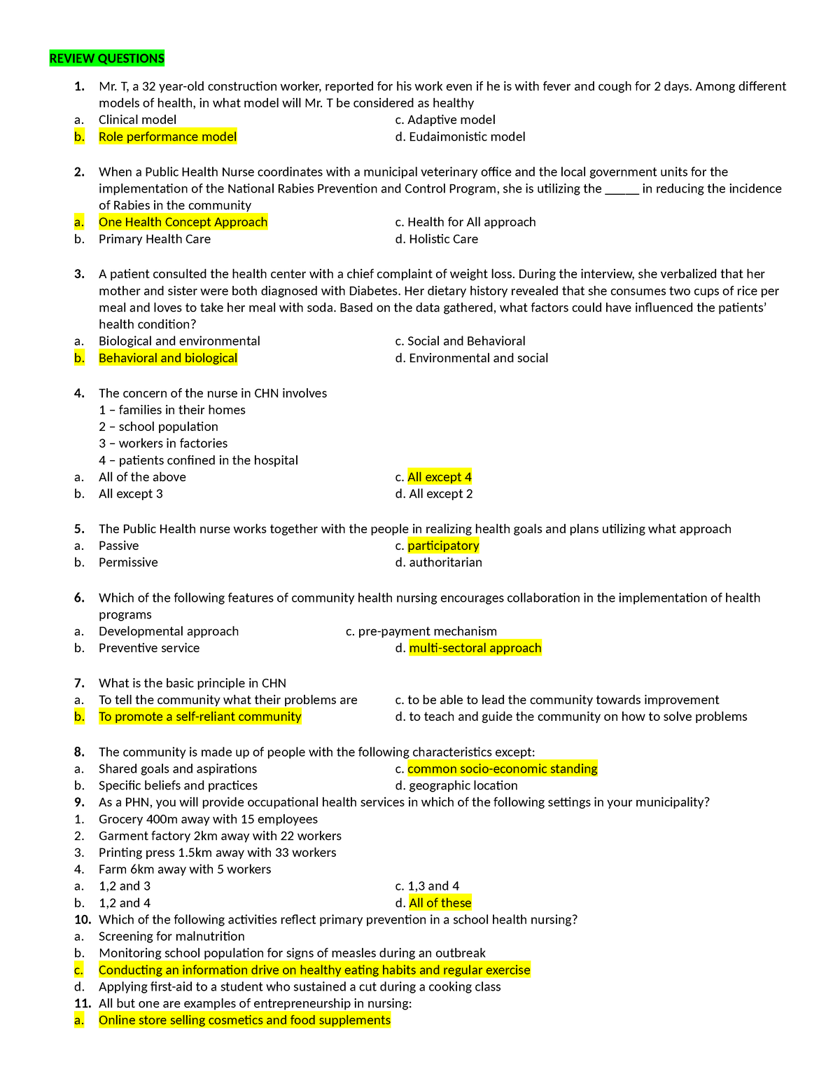 CHN -2nd-Ed-Review-questions-Sumile - REVIEW QUESTIONS 1. Mr. T, a 32 ...