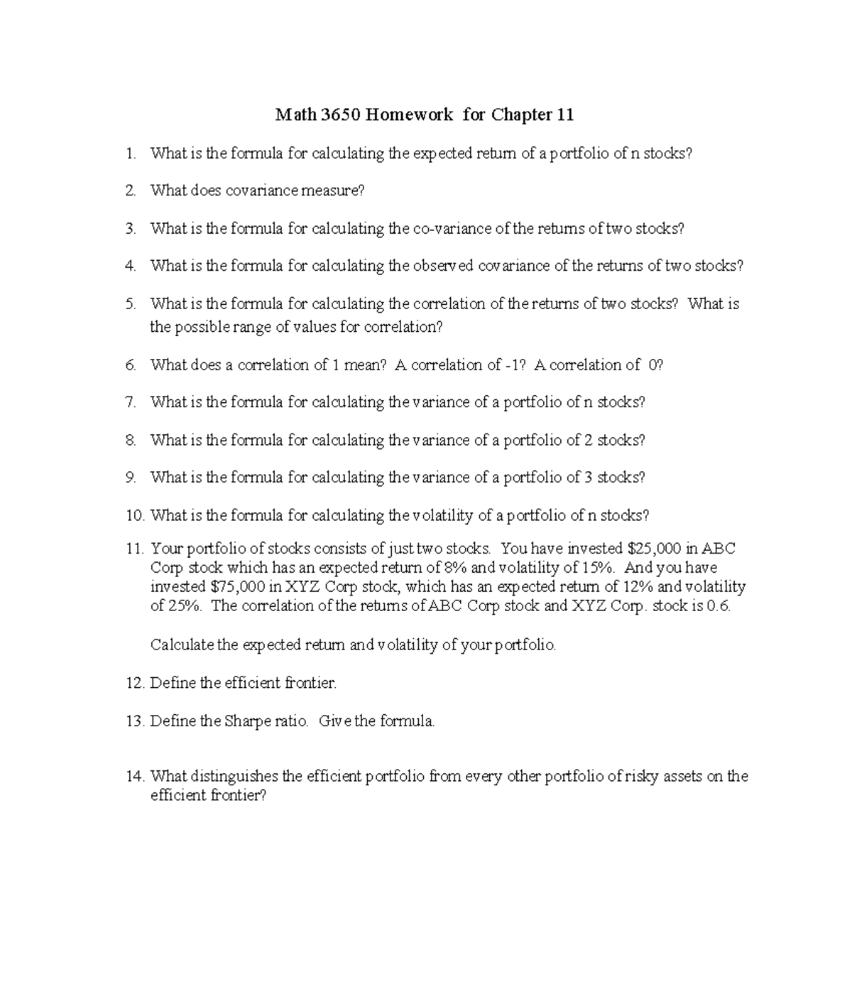 Chapter 11 12 Problems And Solutions Math 3650 Homework For Chapter 11 What Is The Formula For Studocu