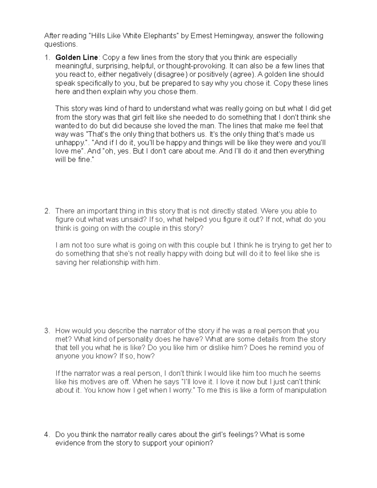 Answers Hills Like White Elephants After reading “Hills Like White