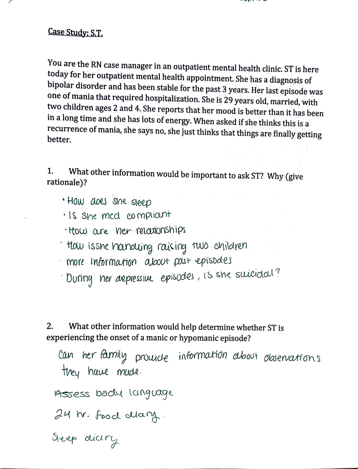 Case study S - / Case Study: S,T, You are the RN case manager in an ...