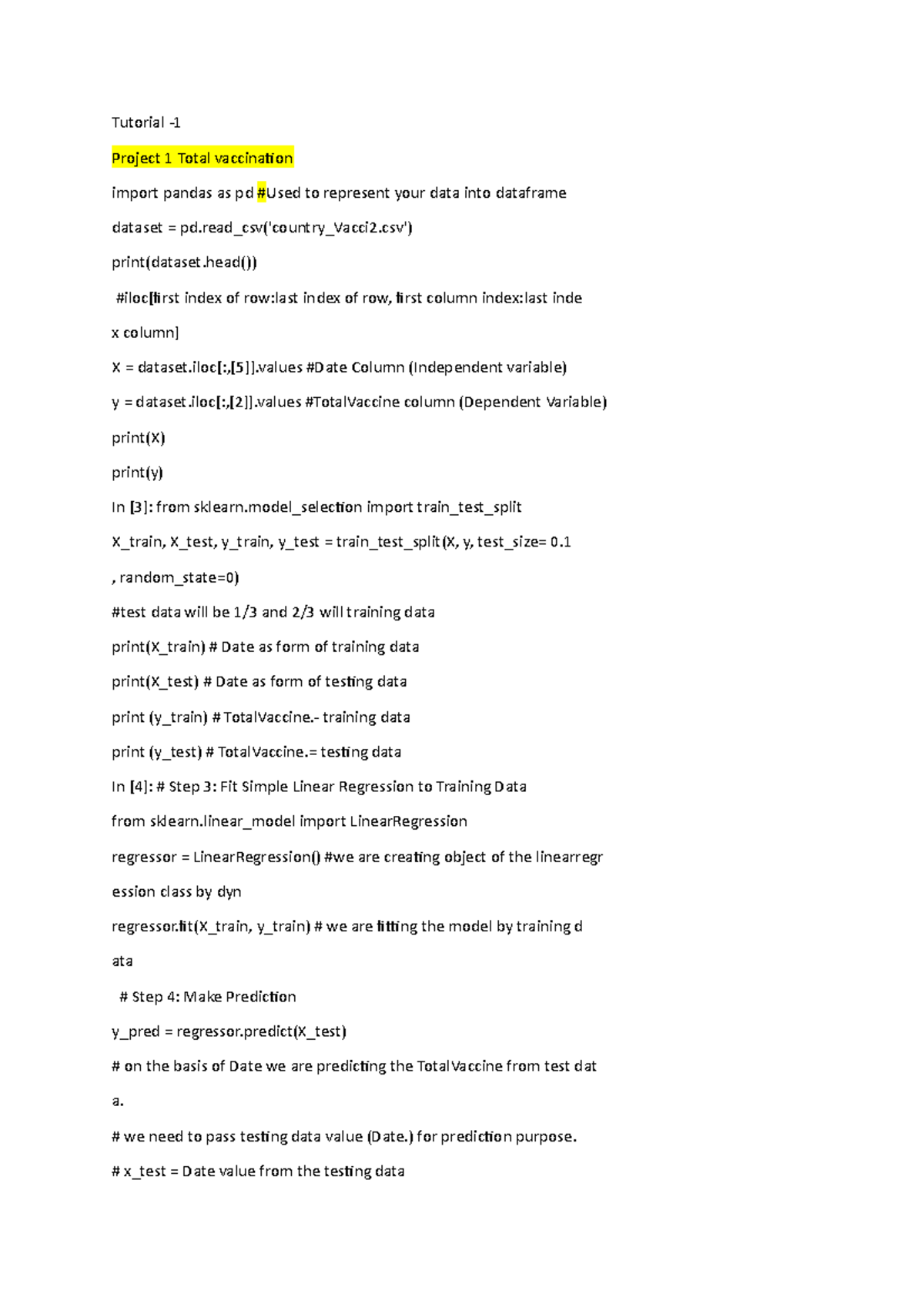 Ml - import pandas as pd #Used to represent your data into dataframe ...