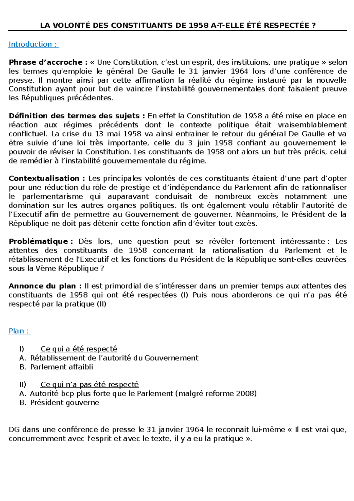 Volonté Des Constituants De 58 - LA VOLONTÉ DES CONSTITUANTS DE 1958 A ...