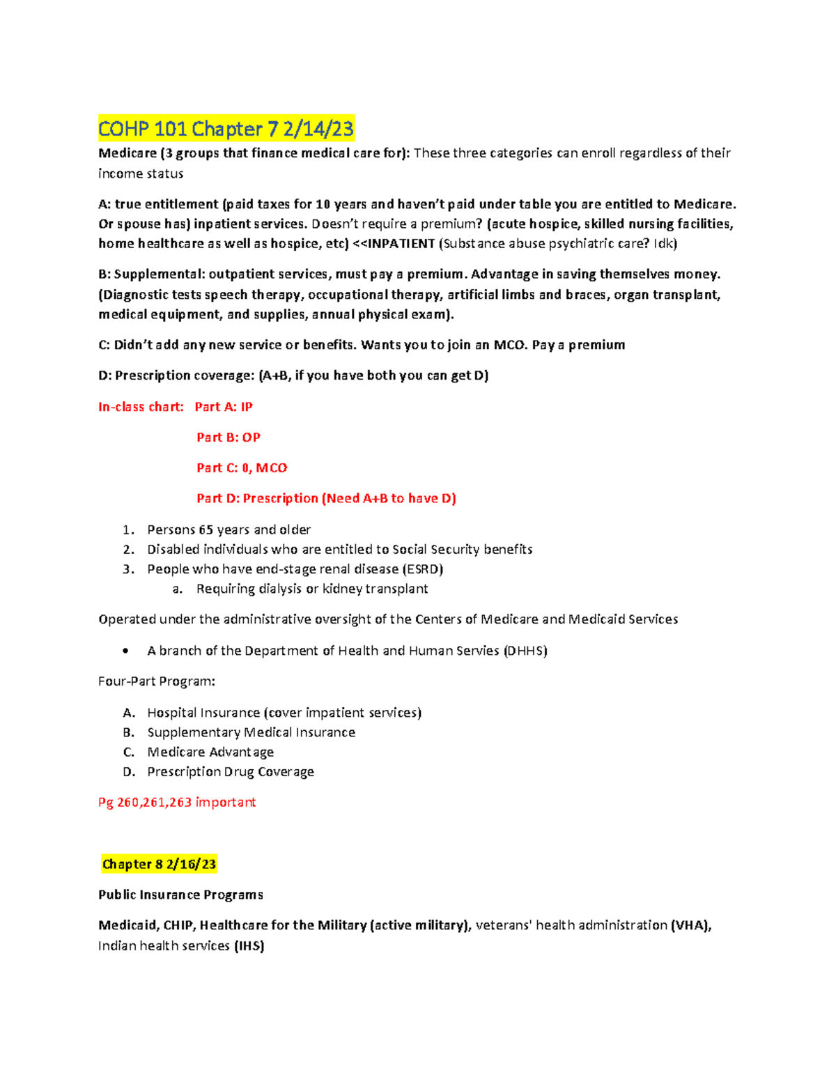 Chapter 7 and 8 COHP 101 Chapter 7 2 /1 4 /2 3 Medicare (3 groups