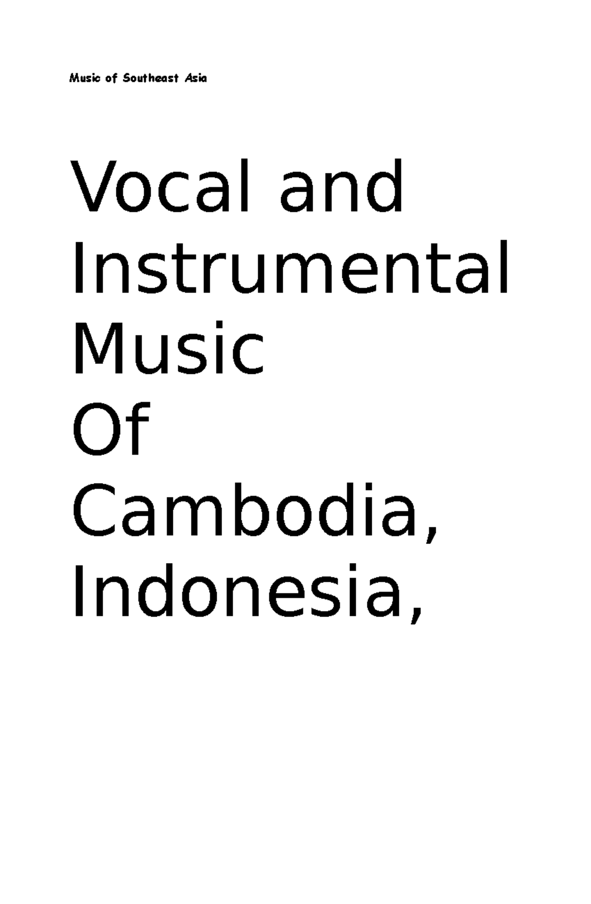 Music of Southeast Asialesson Music of Southeast Asia Vocal and