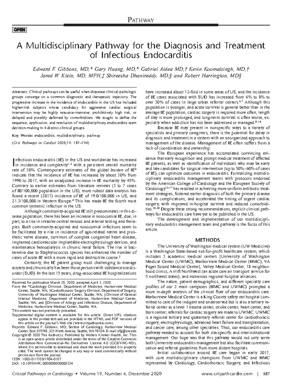 A Multidisciplinary Pathway for the Diagnosis and Critical Pathways
