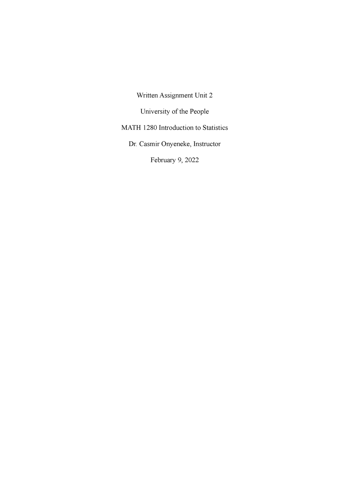 MATH Written Assignment Unit 2 - Written Assignment Unit 2 University ...