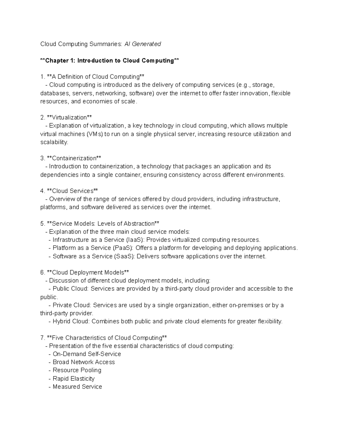 Week 7 Reading - Cloud Computing Summaries: AI Generated Chapter 1 ...