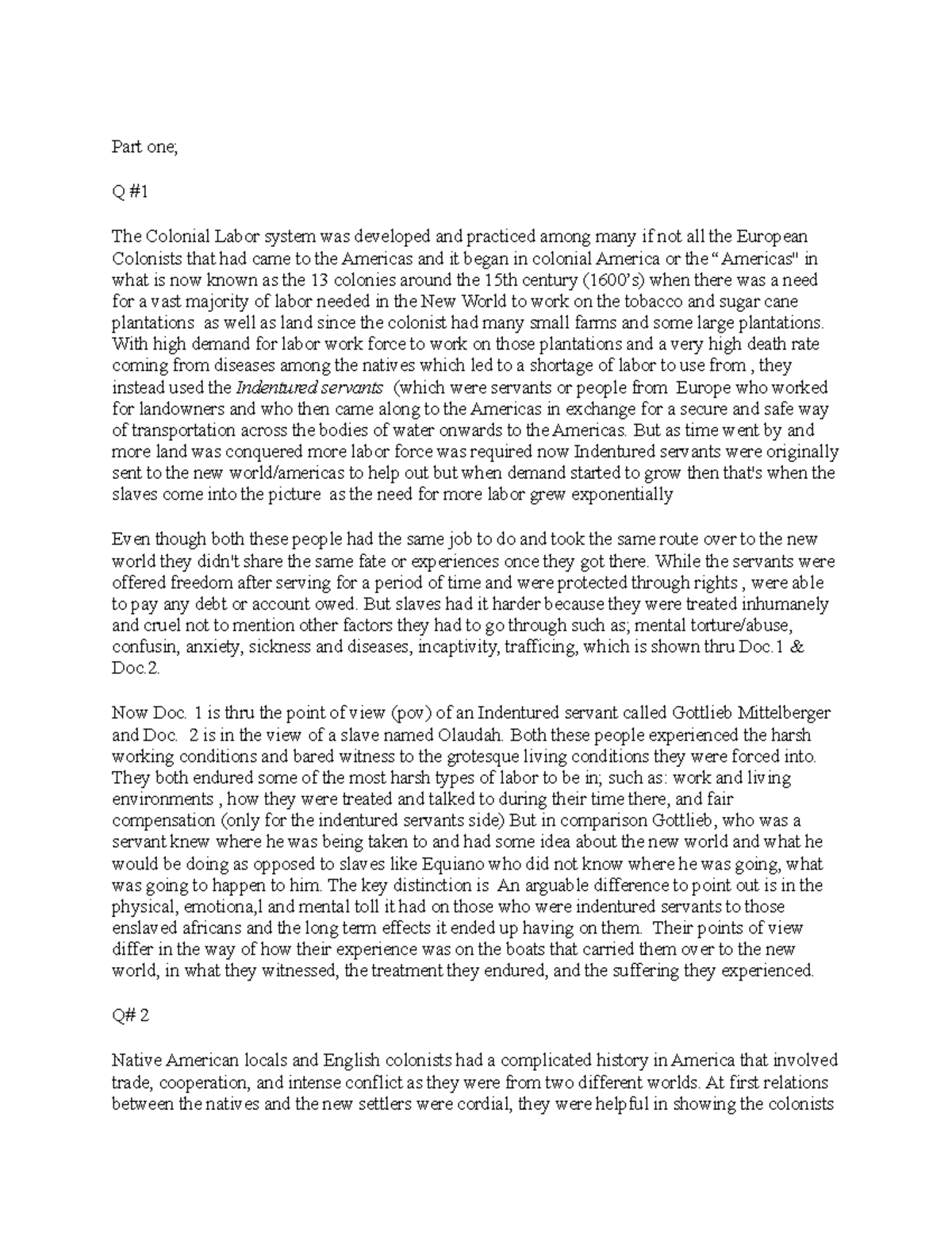 U.s history chapter-1 - Lecture notes 1 - Part one; Q The Colonial ...