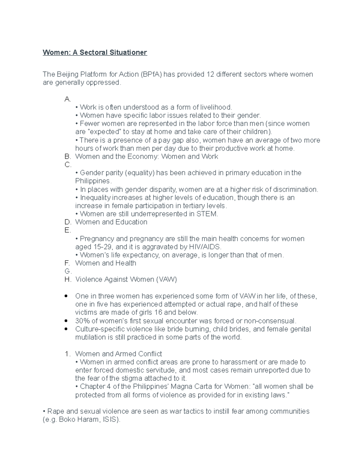 GEE68 Lesson Women A Sectoral Situationer The Beijing Platform