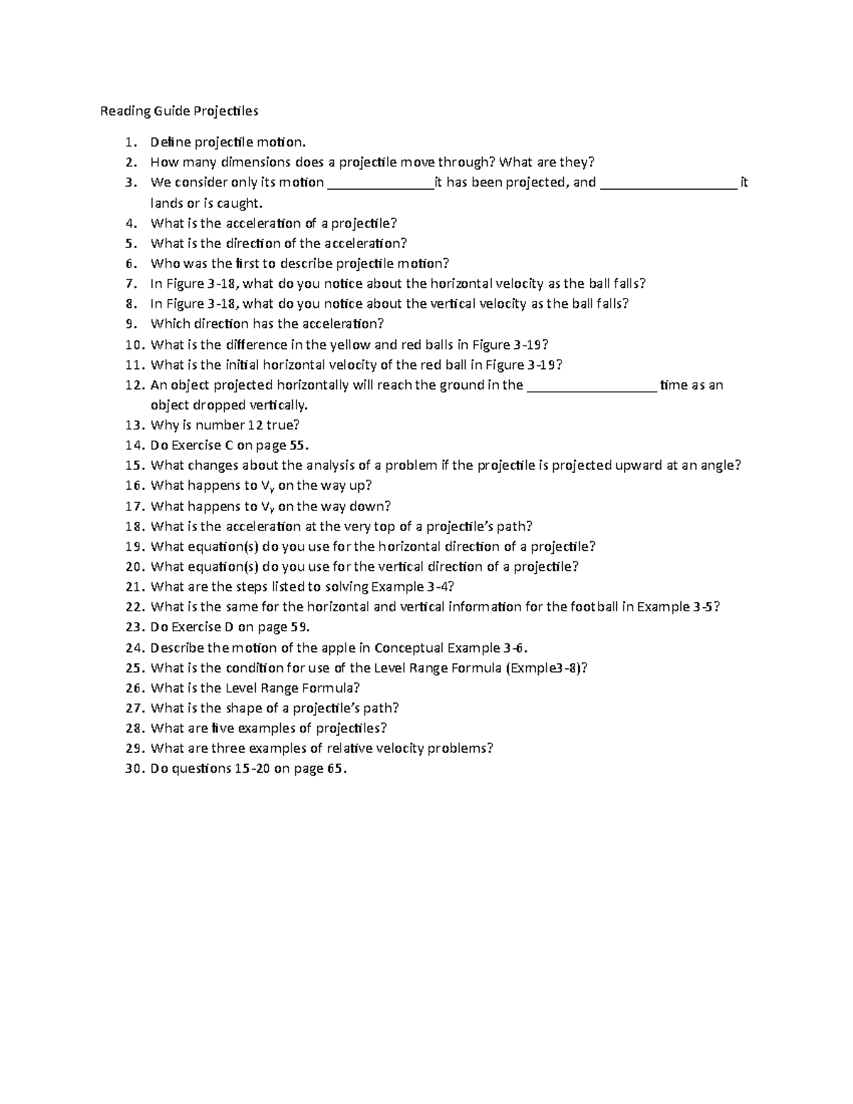 Reading guide projectiles reading guide projectiles define projectile 