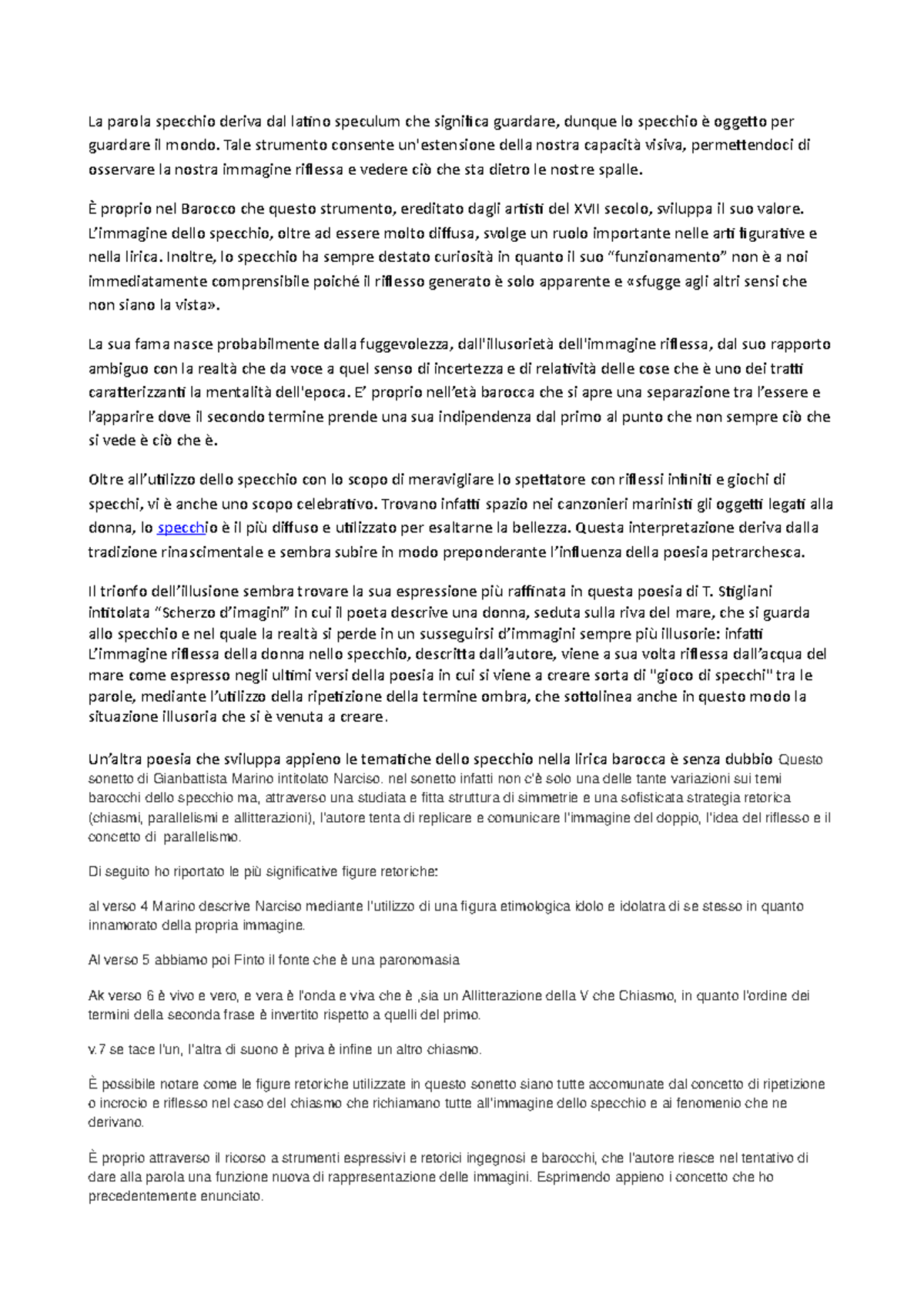 Italiano Esposizione La parola specchio deriva dal latino speculum