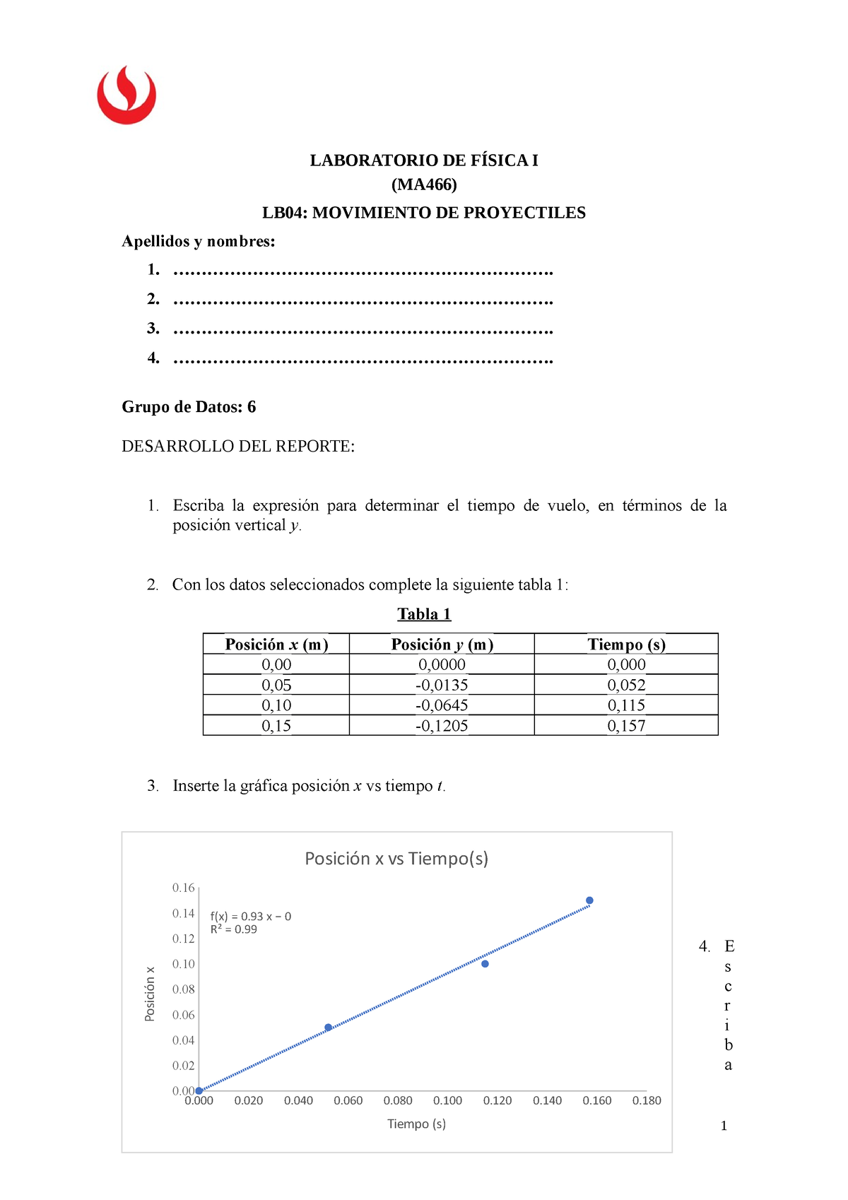 Reporte Del Laboratorio Lb04 Mov Proyectil De Física I Laboratorio De