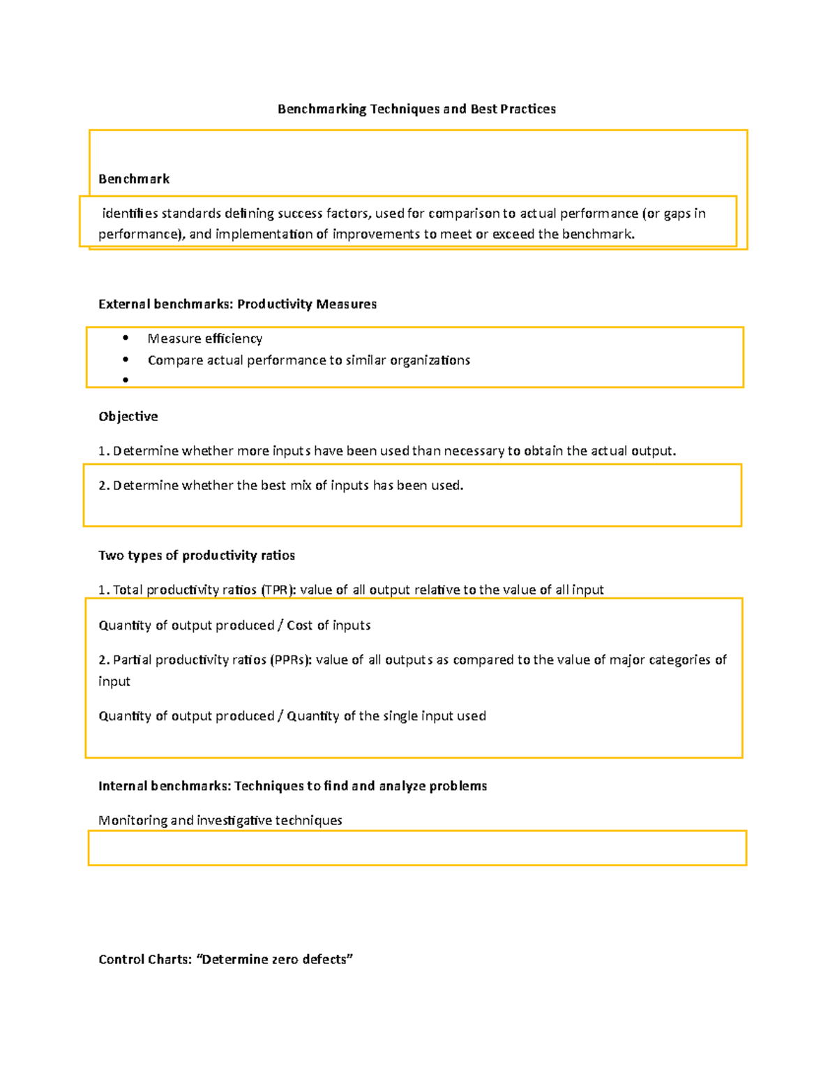 Benchmarking Techniques - External benchmarks: Productivity Measures ...