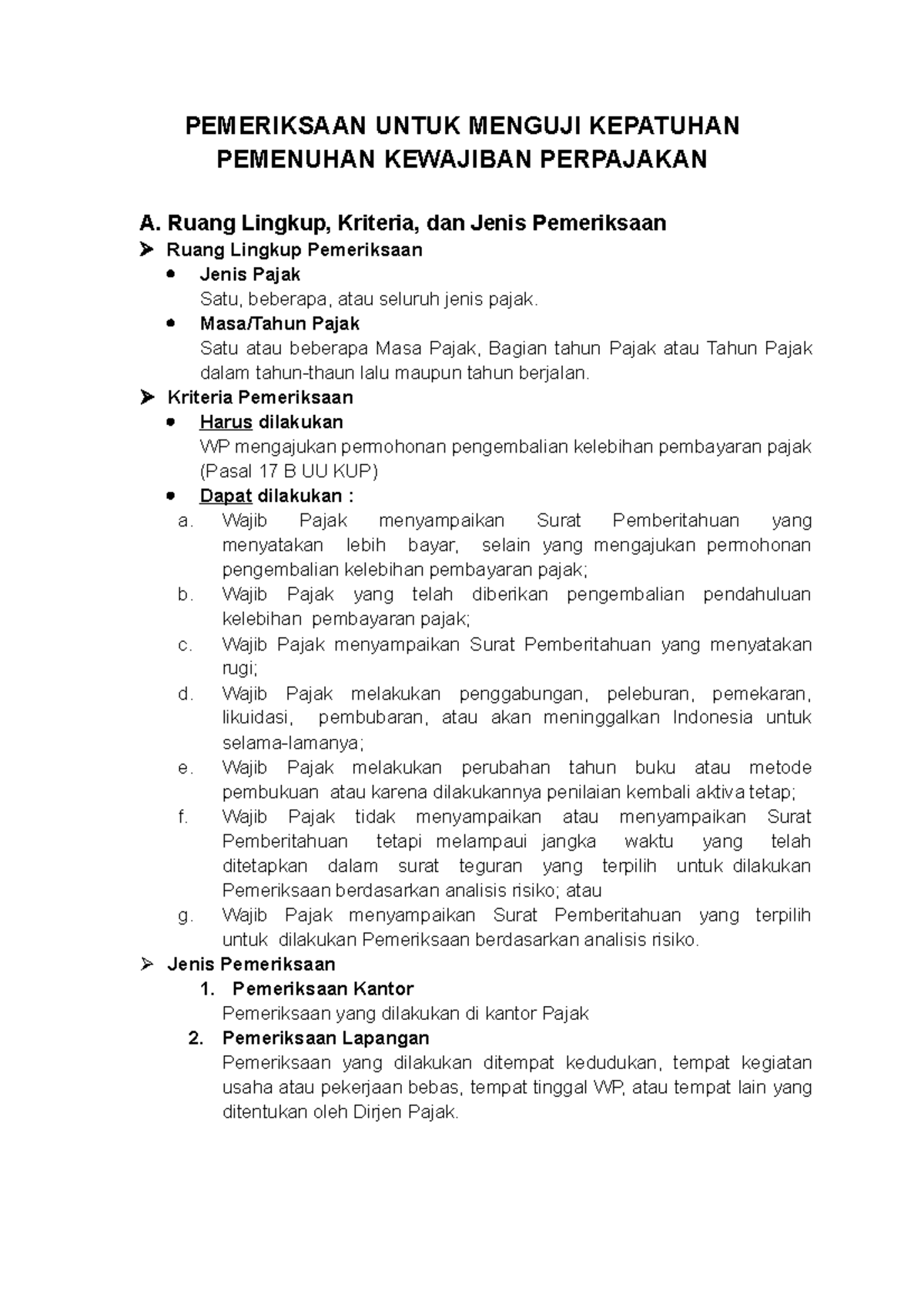Pemeriksaan Untuk Menguji Kepatuhan Pemenuhan Kewajiban Perpajakan ...
