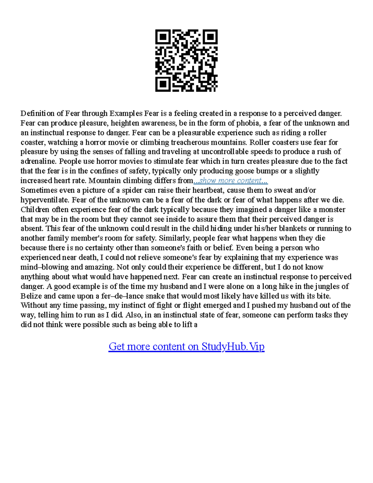 Fear Definition Essay Definition of Fear through Examples Fear is a