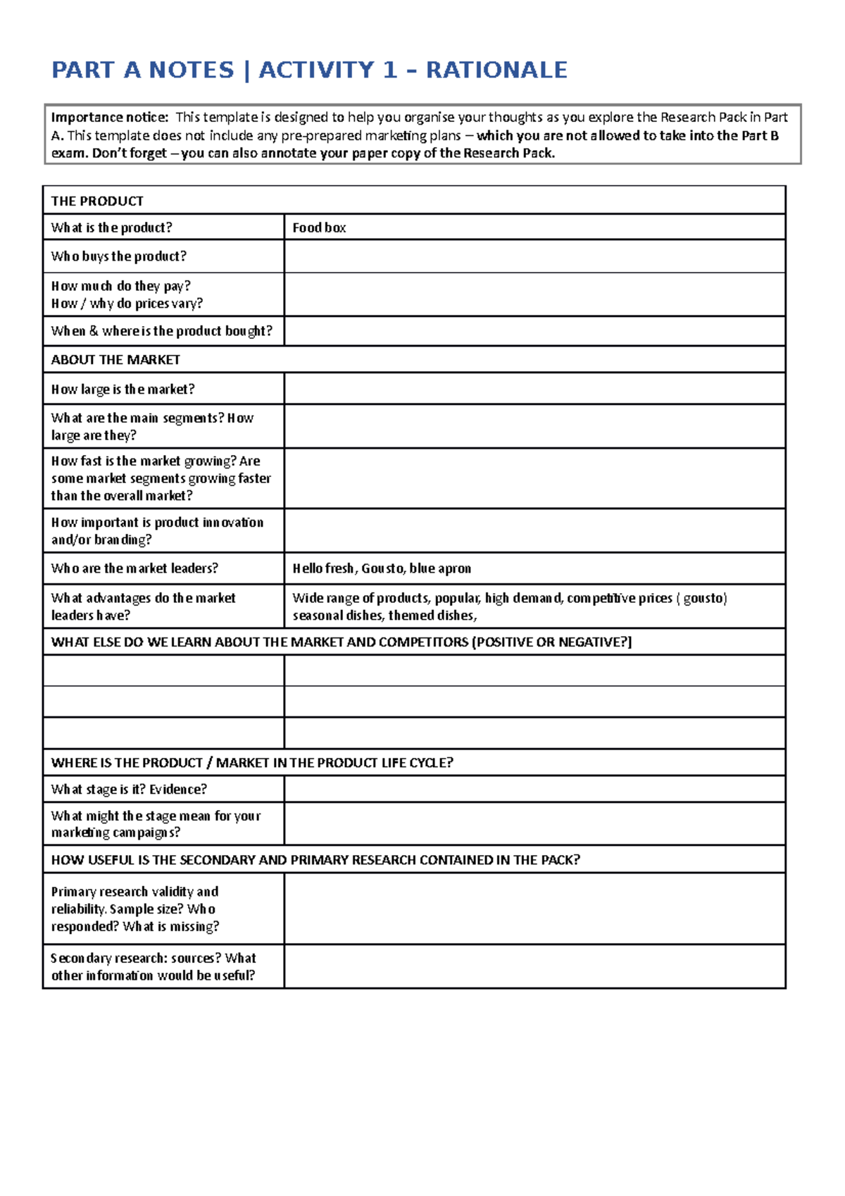 Unit 2 Research Pack A4 Notes Template - PART A NOTES | ACTIVITY 1 ...