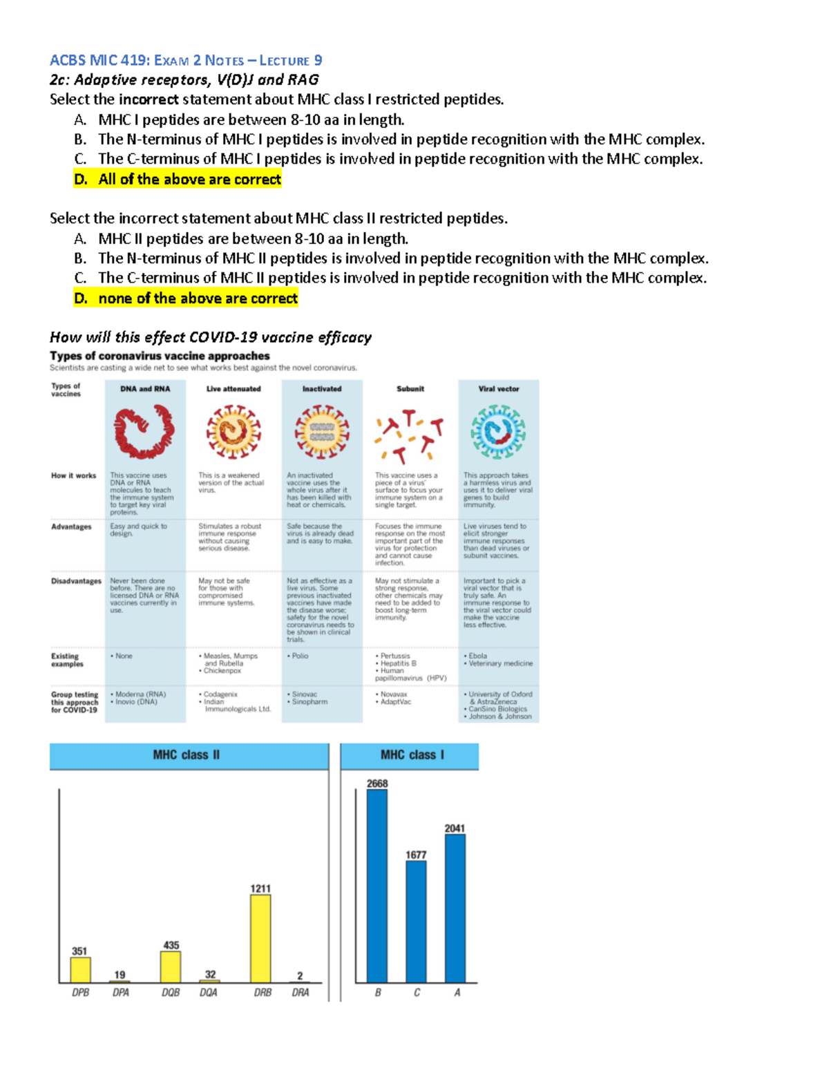 ACBS MIC 419- EXAM 2 Notes – Lecture 9 - 2c: Adaptive receptors, V(D)J ...