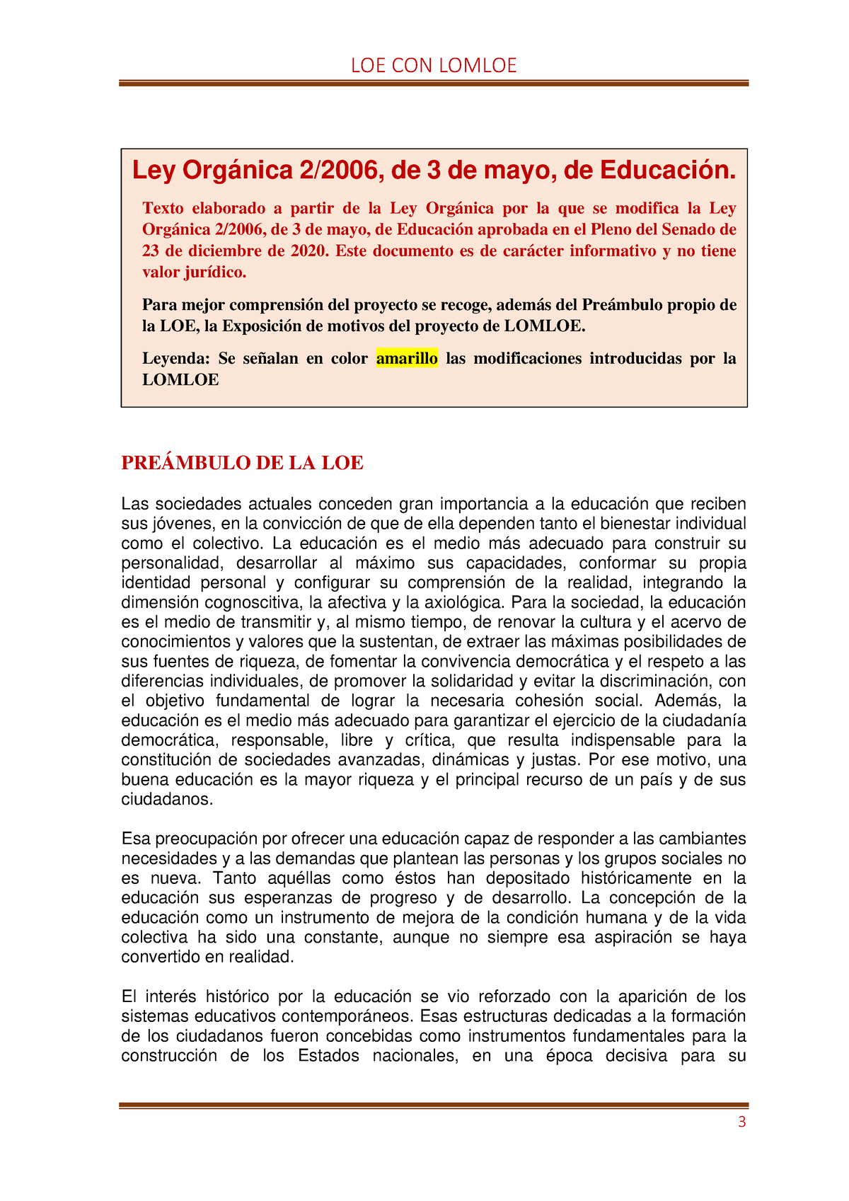 1. Preambulo Lomloe - PREÁMBULO DE LA LOE Las Sociedades Actuales ...