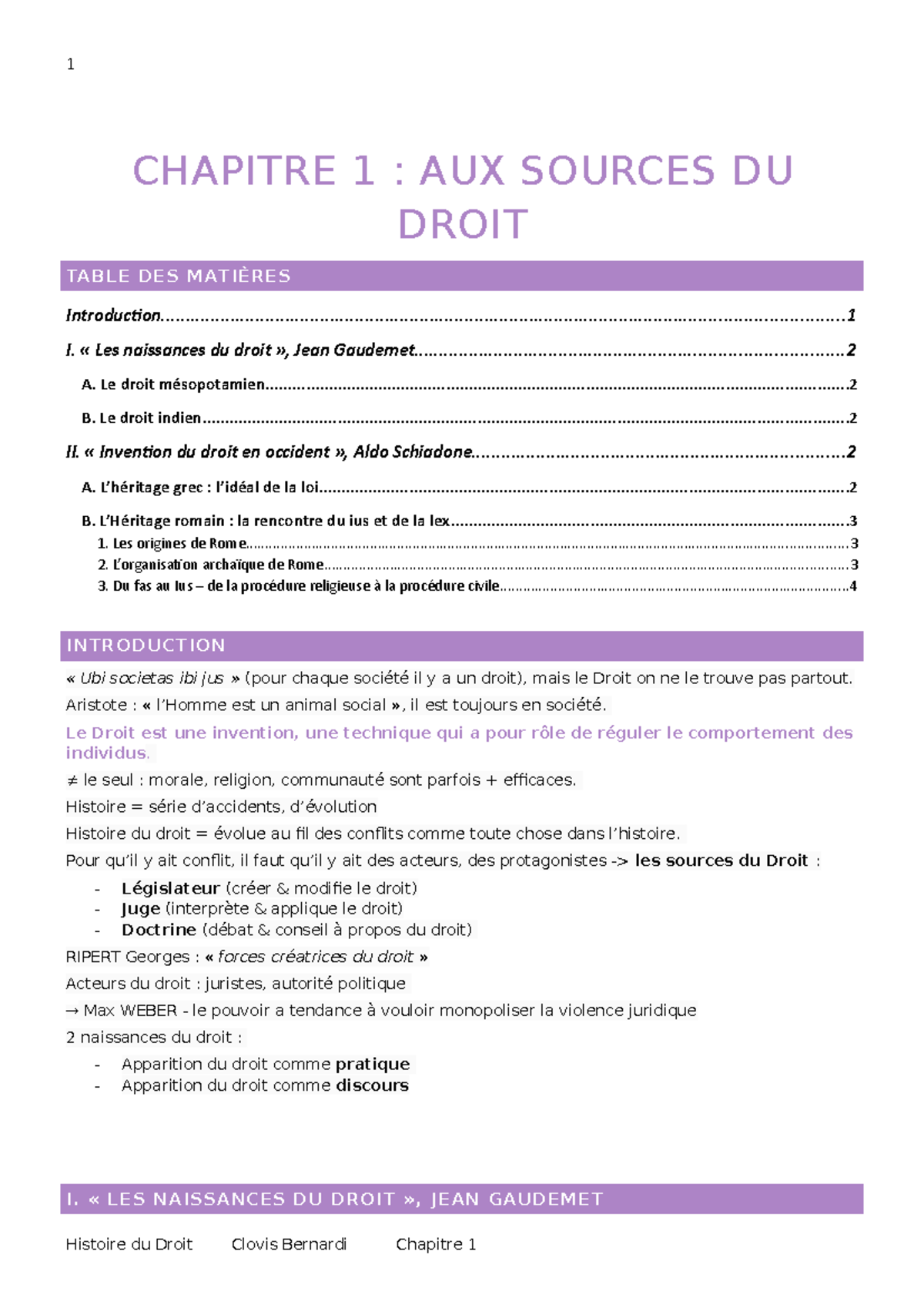Histoire du droit - aux sources du droit - CHAPITRE 1 : AUX SOURCES DU ...
