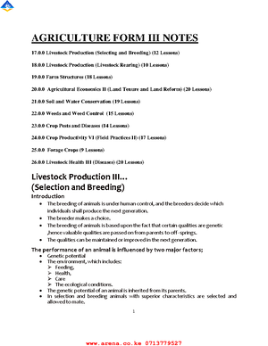 Agriculture FORM 4 Notes - 1 AGRICULTURE FORM IV NOTES 27.0 Livestock ...