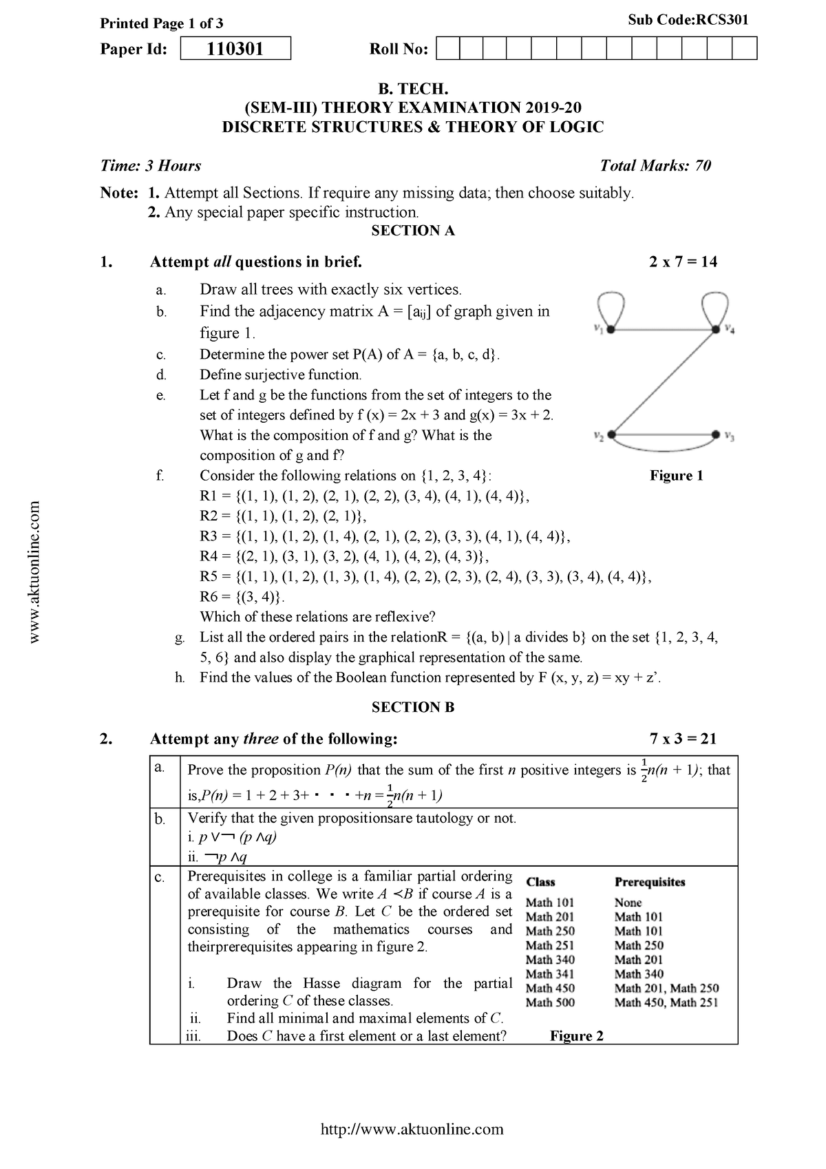 Btech cs 3 sem discrete structures and theory of logic rcs301 2020 ...