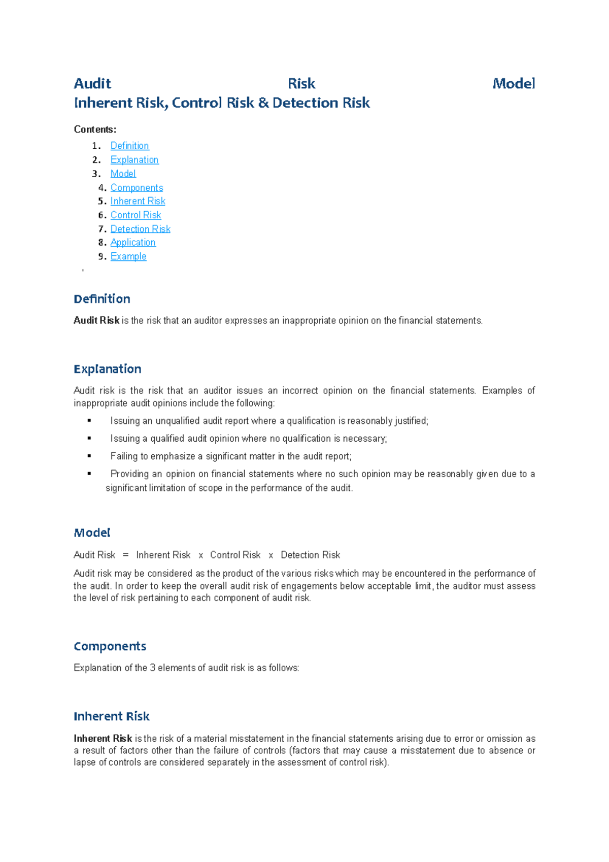 Audit Risk Model - Audit Risk Model Inherent Risk, Control Risk ...