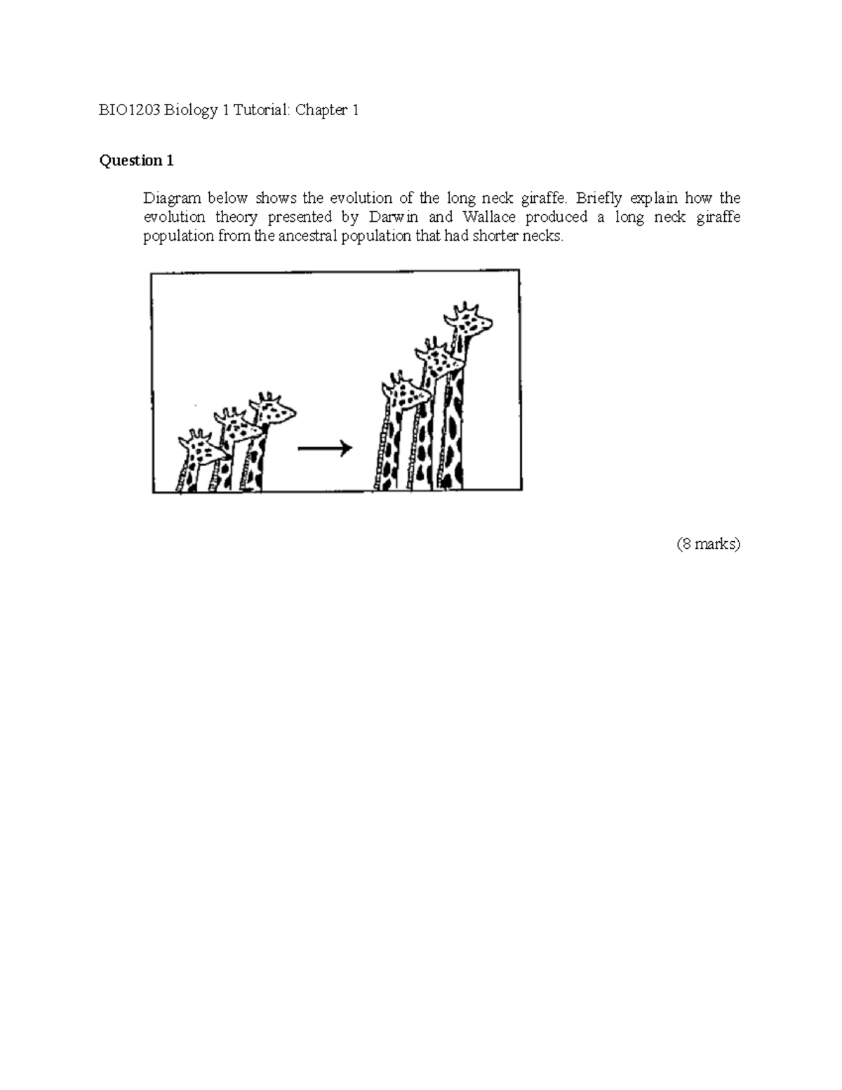 Tutorial 1Natural selection BIO1203 Biology 1 Tutorial Chapter 1