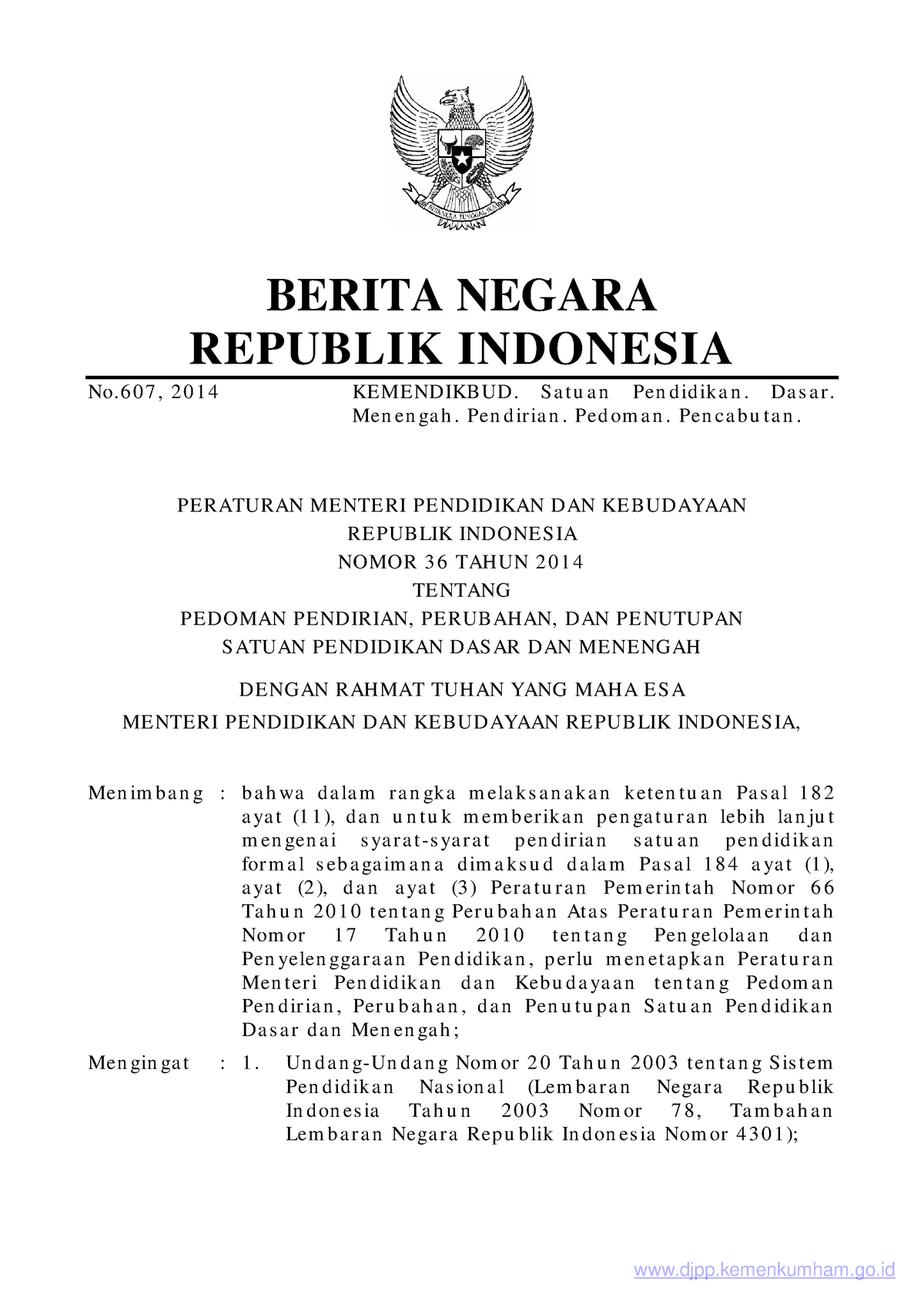 Permendikbud Nomor 36 Tahun 2014 - BERITA NEGARA REPUBLIK INDONESIA No ...