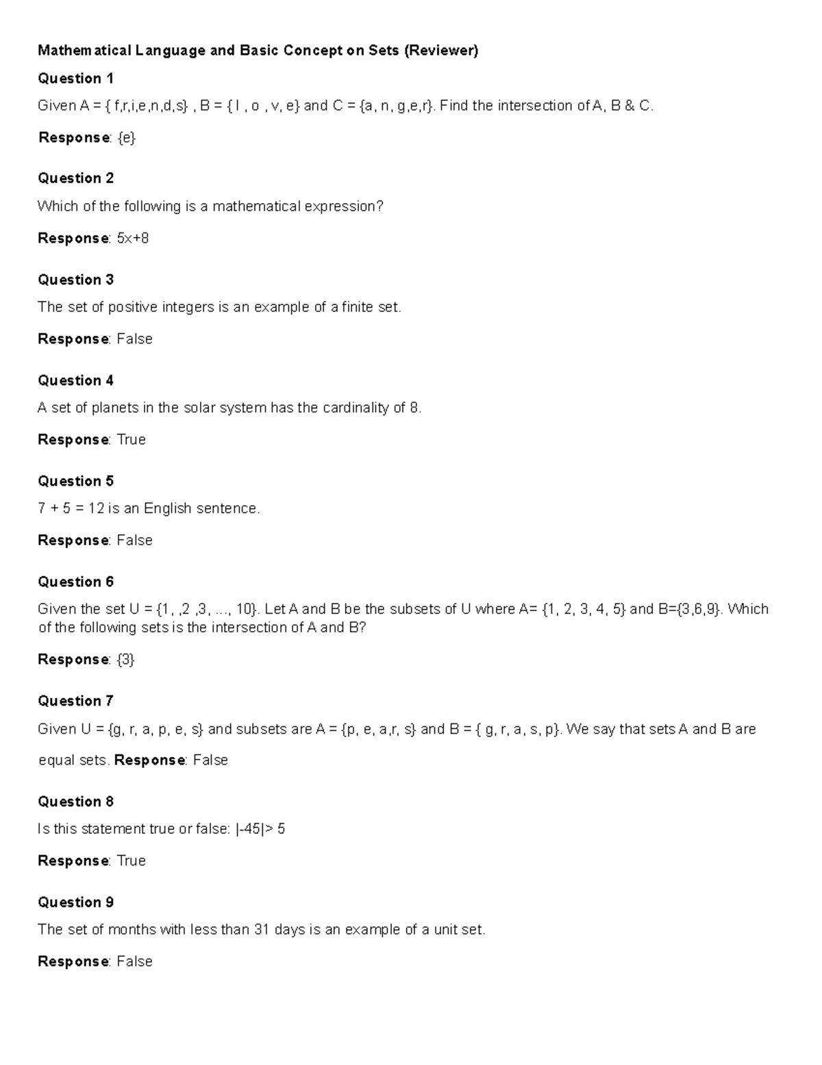 Mathematical Language And Basic Concept On Sets - Find The Intersection ...