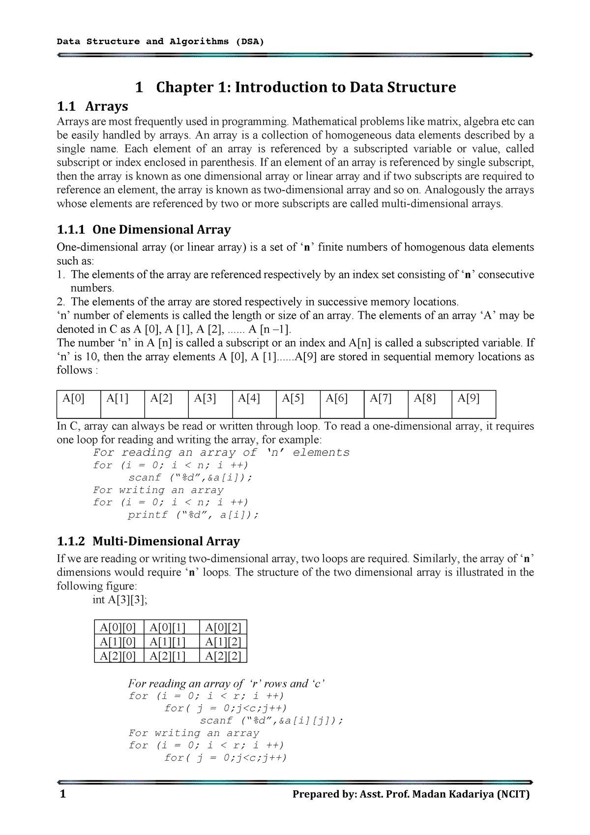 Dsa Chapter 1 Data Structures And Algorithms Lecture Notes 1 Prepared By Asst Prof Madan