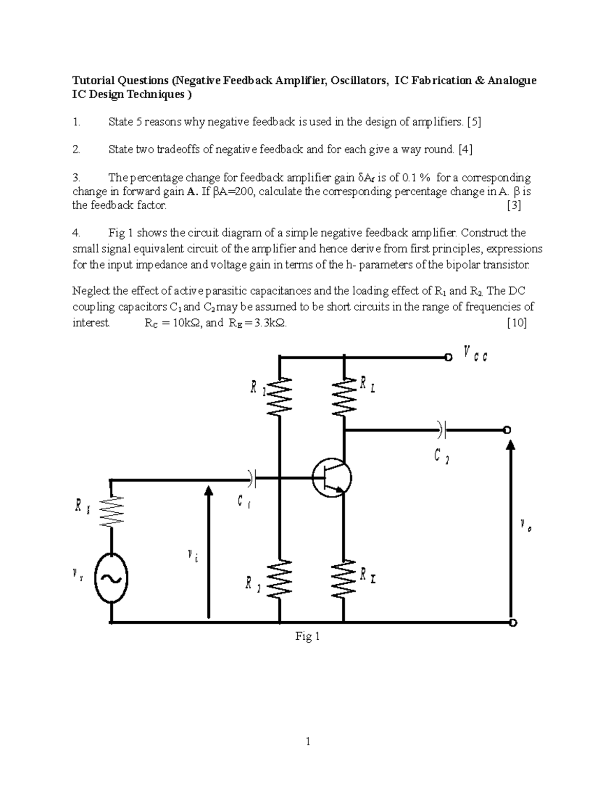EE302 Tutorial Questions Tutorial Questions (Negative Feedback