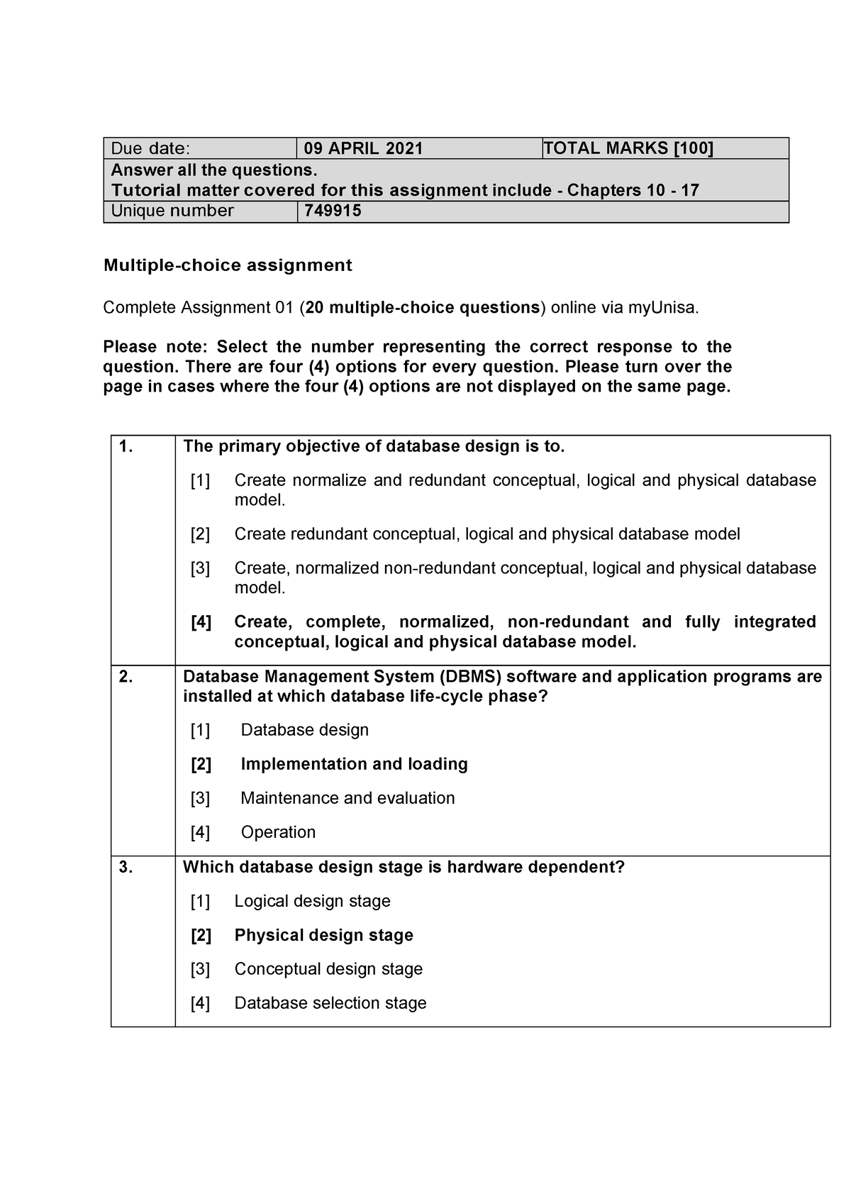 unisa assignment format 2021