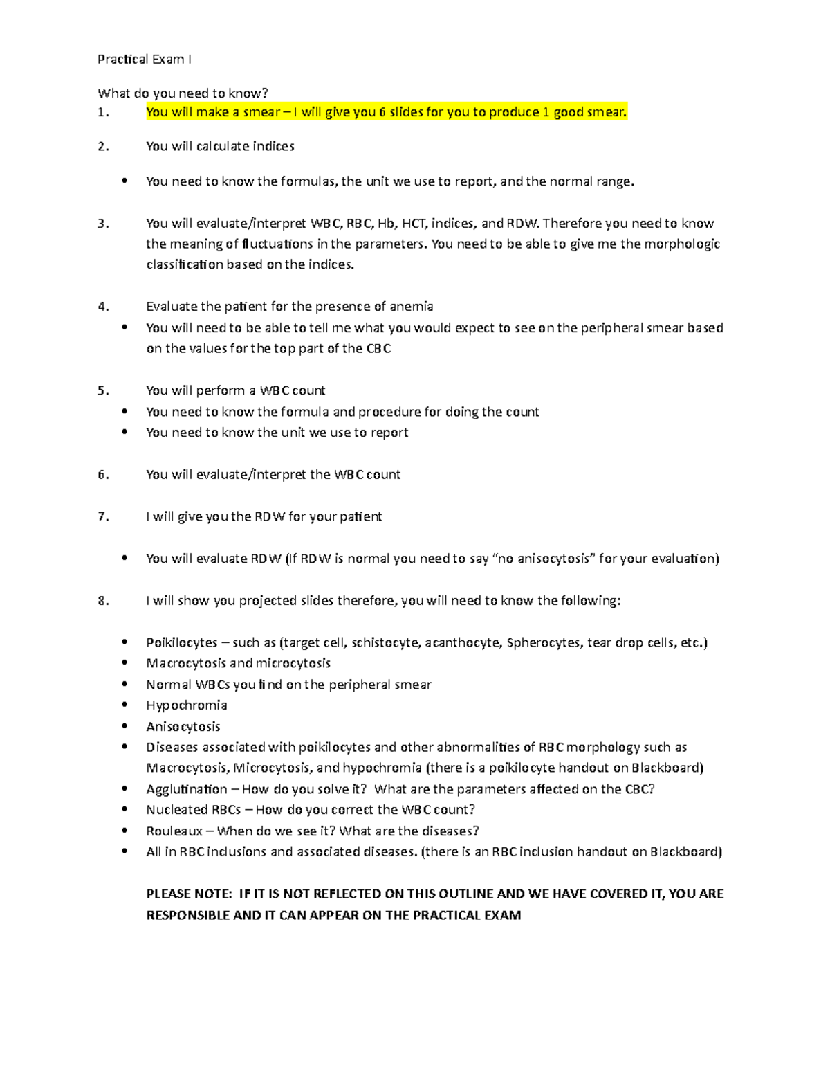 Pract 1-what to know- print - Practical Exam I What do you need to know ...