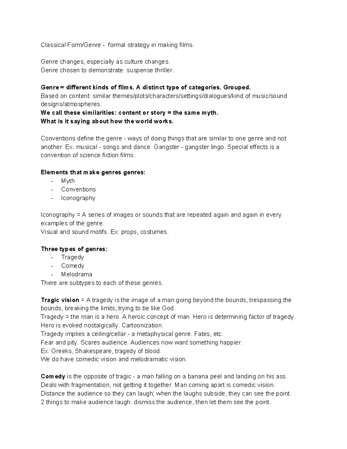 Classical Genre Lecture Notes Classical Form/Genre formal strategy