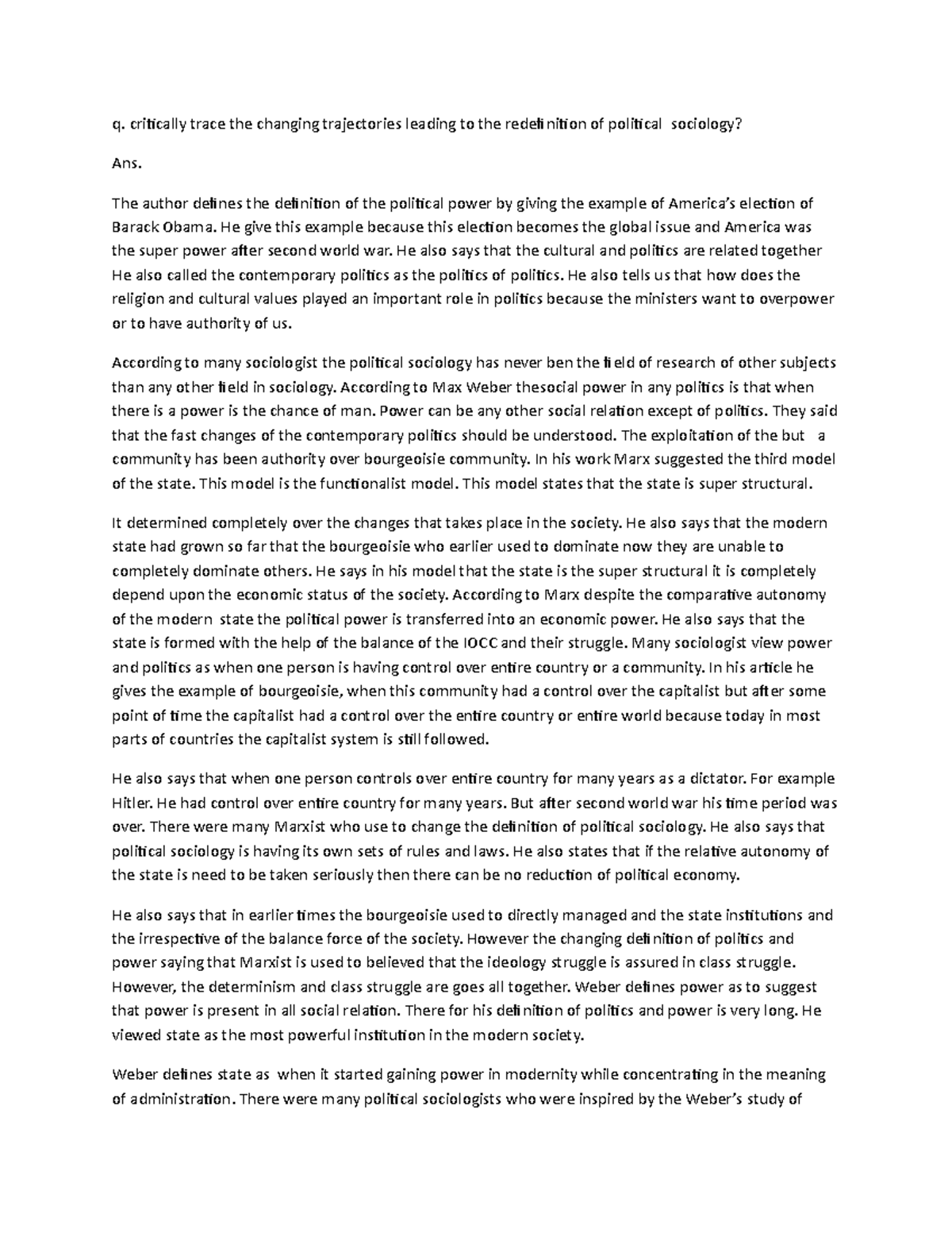 Assignment on power and politics - q. critically trace the changing ...