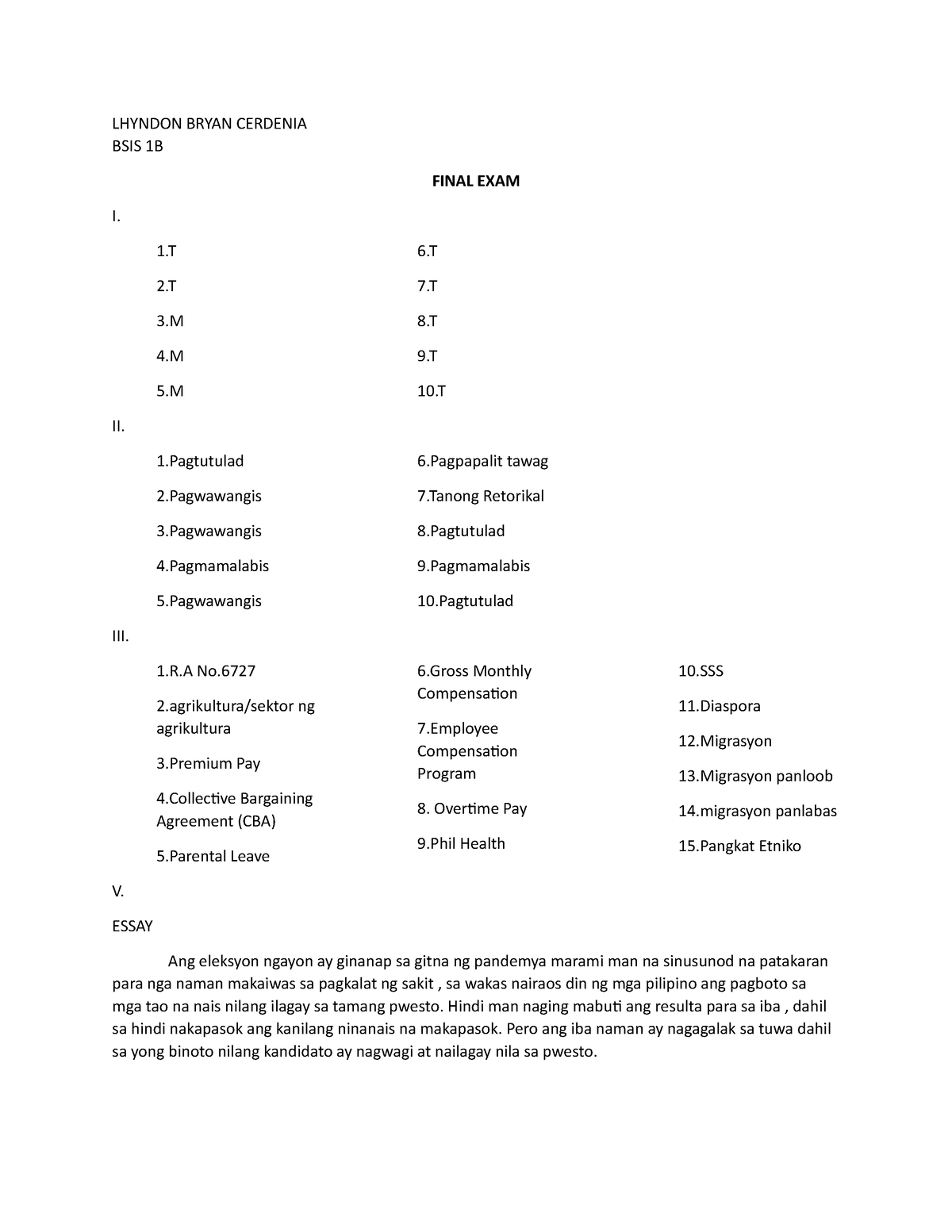 Cerdenia Soslit- Final-EXAM - LHYNDON BRYAN CERDENIA BSIS 1B FINAL EXAM ...