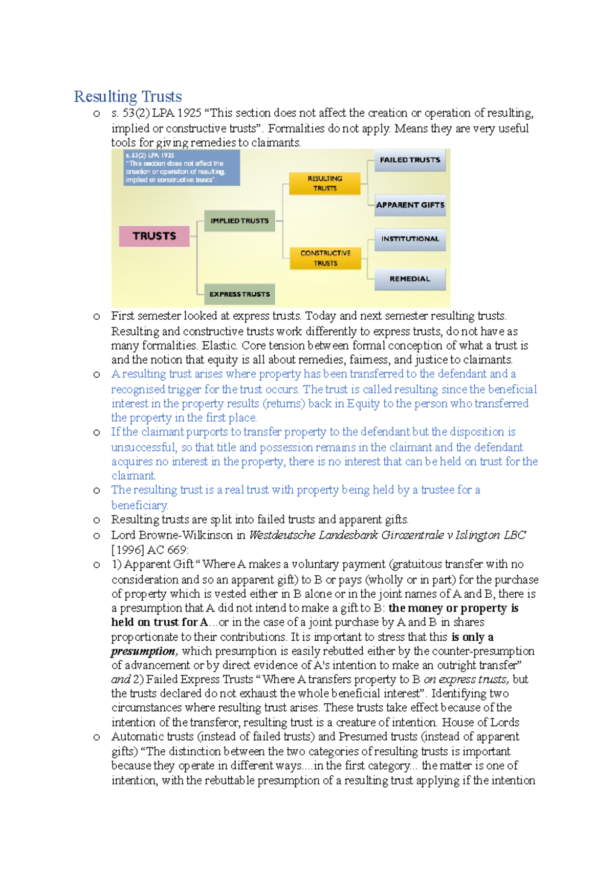 Resulting Trusts - Revision notes using my notes from Dr Isobel Roele's ...