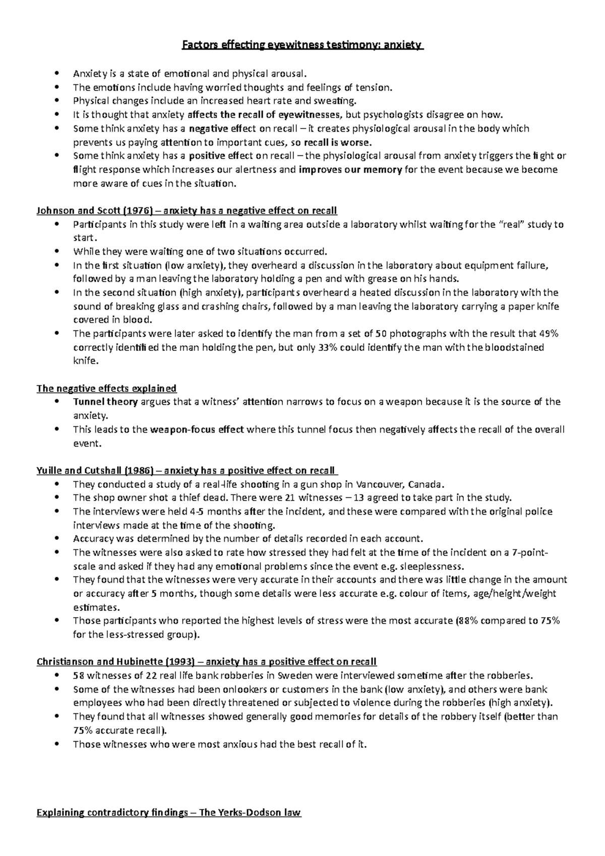 8. factors effecting eyewitness testimony - anxiety - Factors effecting ...