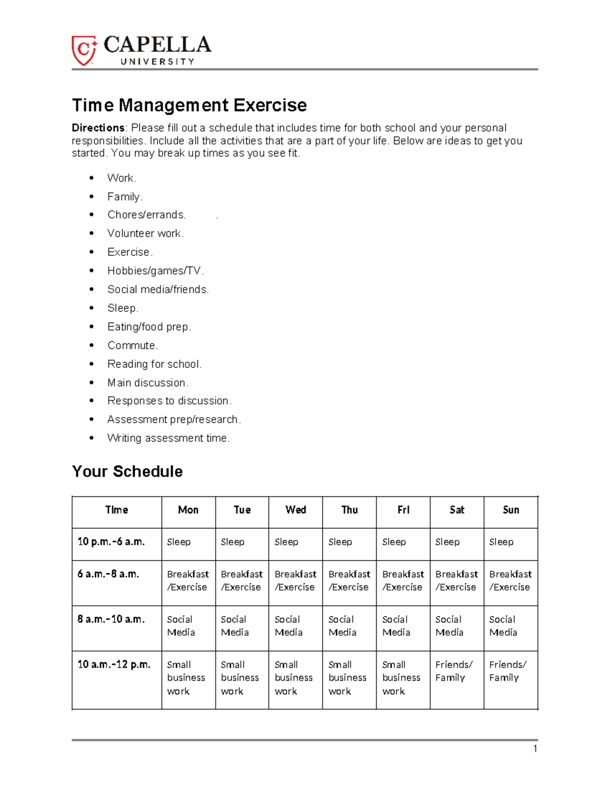 Cf time management exercise 8 - Time Management Exercise Directions ...