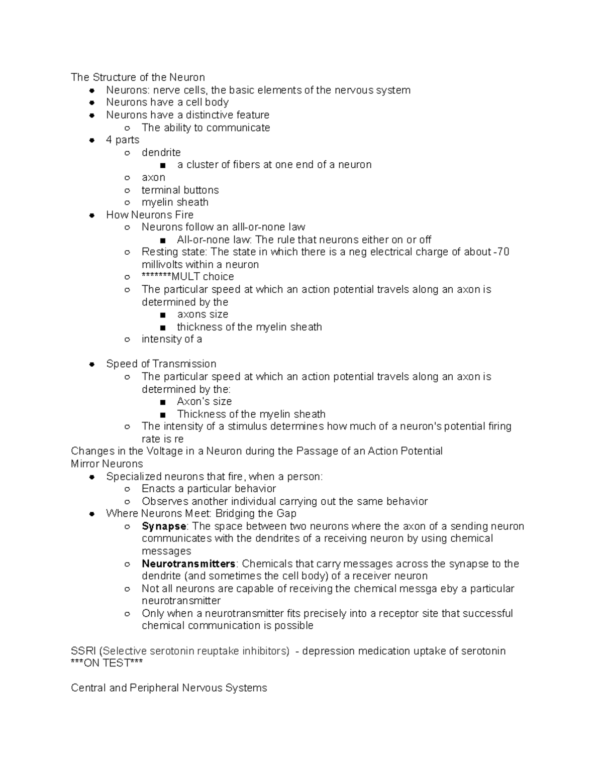 Chapter 2 lecture/textbook notes - The Structure of the Neuron Neurons ...