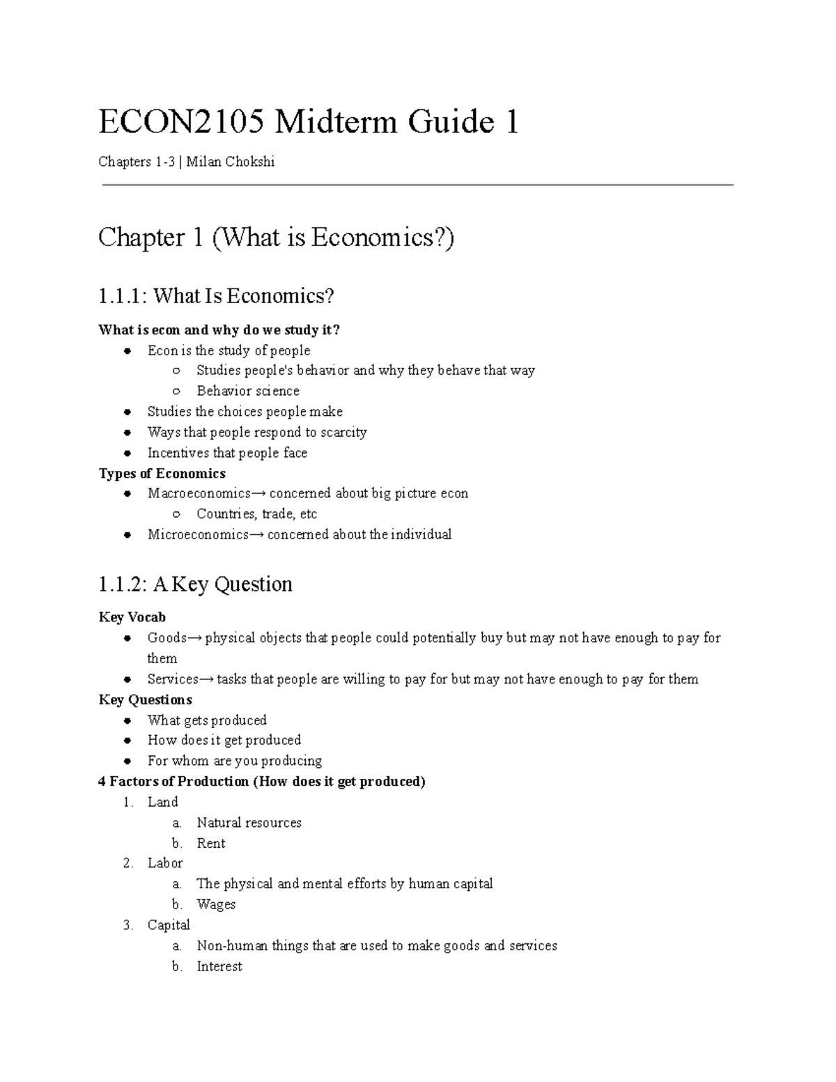 ECON2105 Midterm Guide 1 - 1: What Is Economics? What Is Econ And Why ...