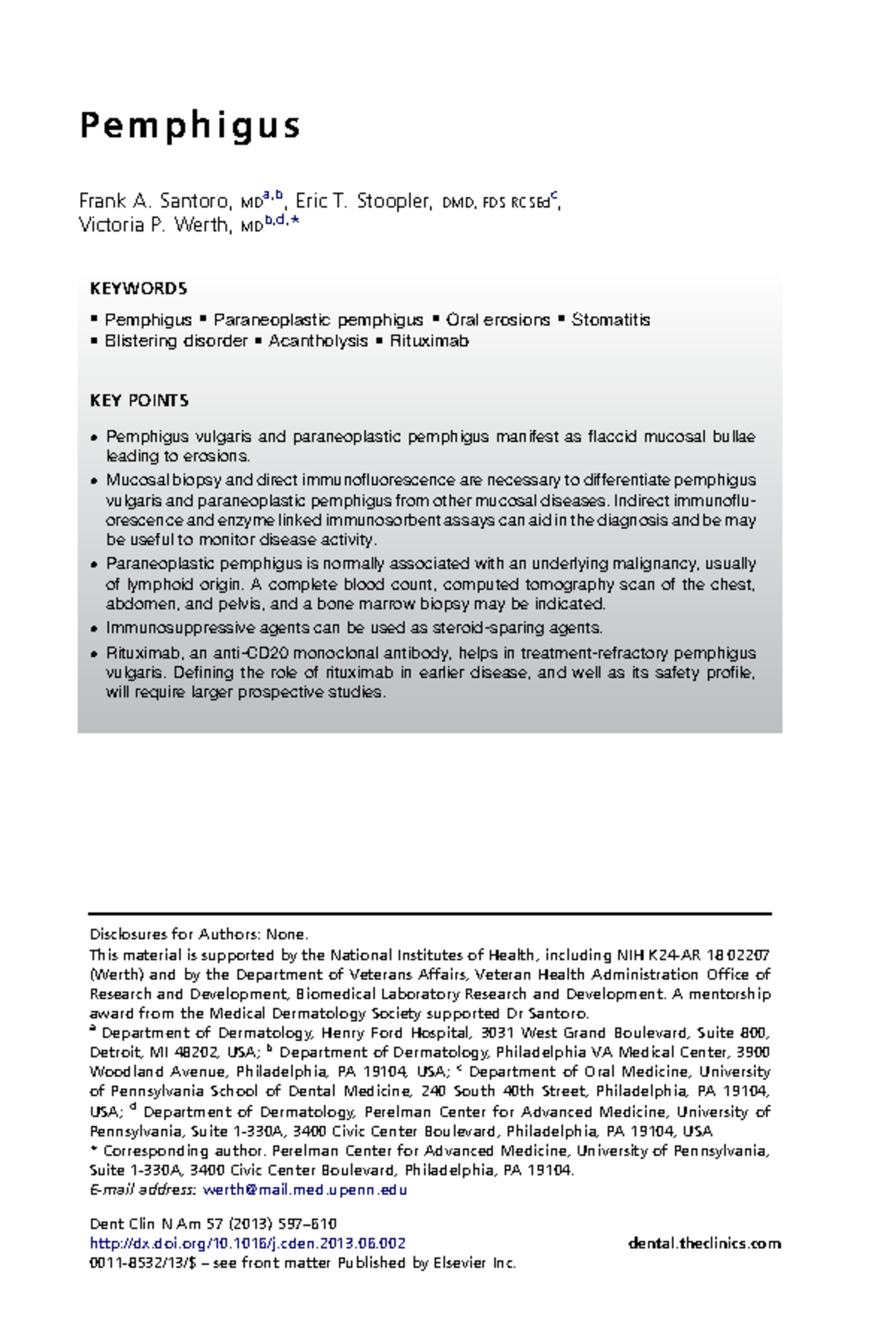 Santoro 2013 Pemphigus, caracteristicas fisiopatologia P e m p h i