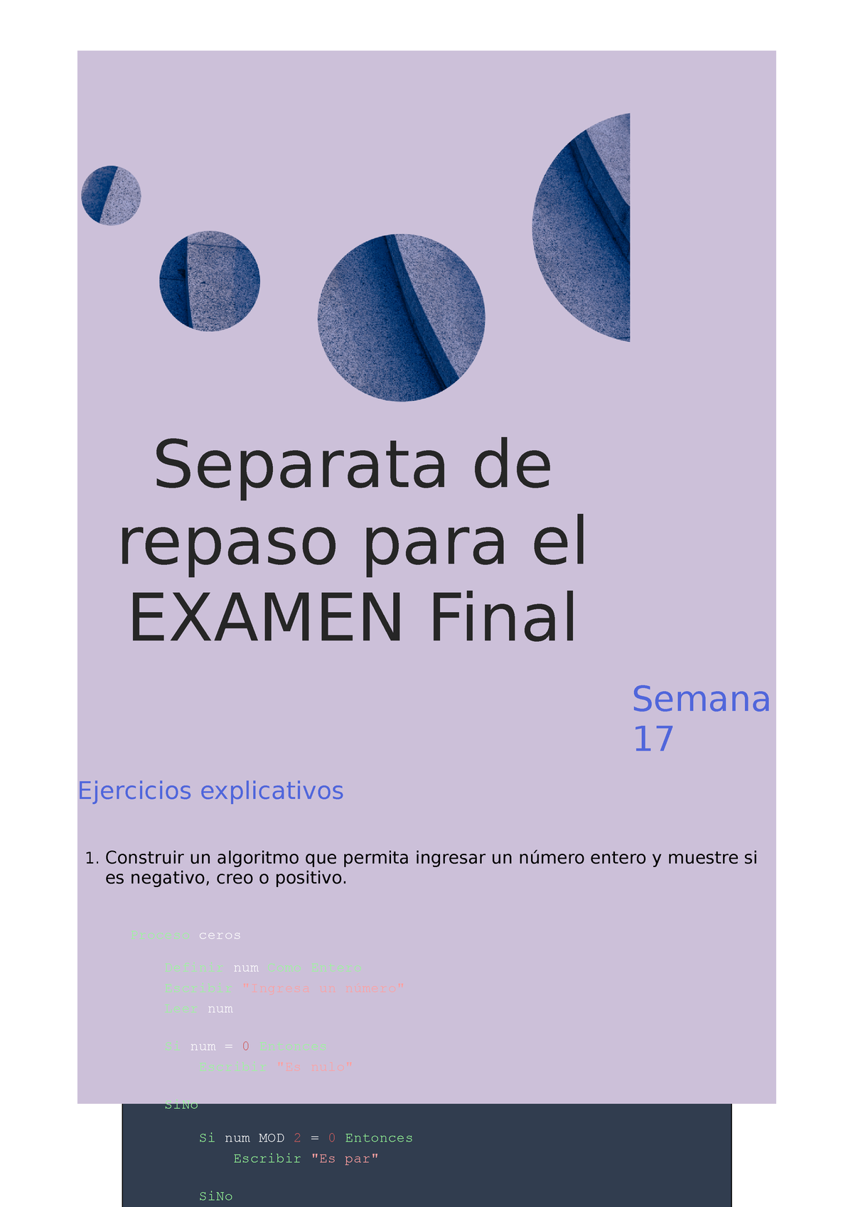 Separata Final Algoritmo Separata De Repaso Para El Examen Final Semana 17 Ejercicios 7690